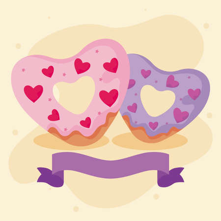 Donut with hearts and ribbon design of love passion romantic valentines day wedding decoration and marriage theme Vector illustrationのイラスト素材