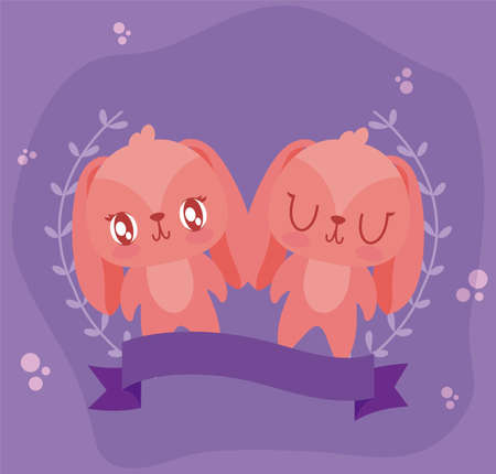 Love rabbits cartoons design of Passion romantic valentines day wedding decoration and marriage theme Vector illustrationのイラスト素材