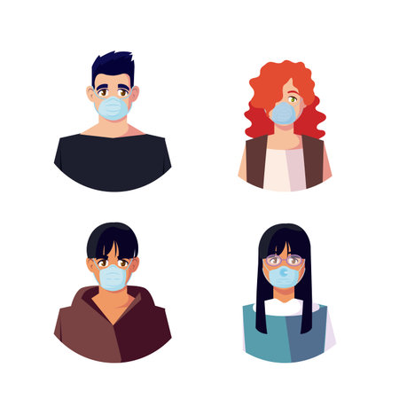 women and men with masks design of medical care and covid 19 virus theme Vector illustration