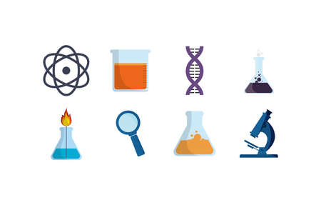 Icon set design, Chemistry science laboratory research technology biology equipment and test theme Vector illustrationのイラスト素材