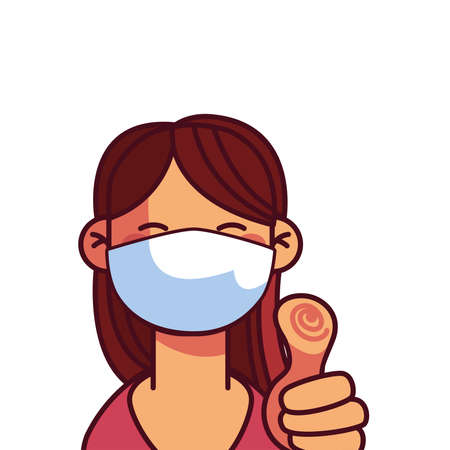 Cartoon girl with mask and holding thumb up vector illustration designのイラスト素材