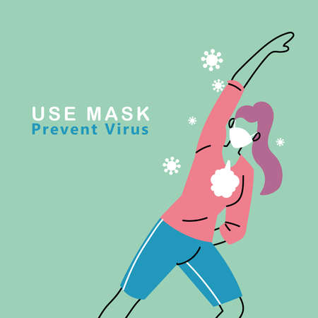 woman with mask doing exercise outdoors vector illustration desingのイラスト素材