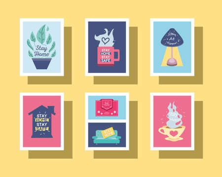 set of icons campaign stay at home, coronavirus prevention vector illustration designのイラスト素材