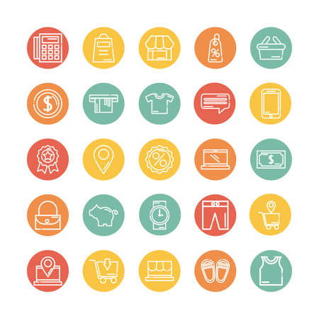 set of icons shopping block and flat style icon vector illustration designのイラスト素材