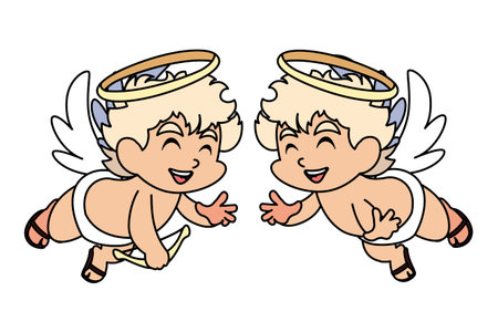cute cupid angels in different poses on white background vector illustration design