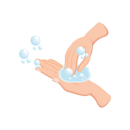 washing hands with water and soap on white background vector illustration designのイラスト素材