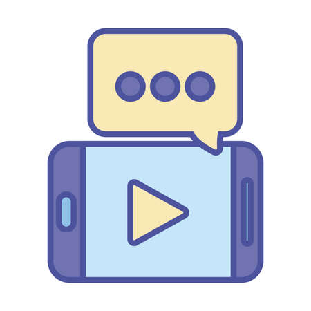 Play inside smartphone and bubble line and fill style icon design, Music movie cinema video film and media theme Vector illustrationのイラスト素材