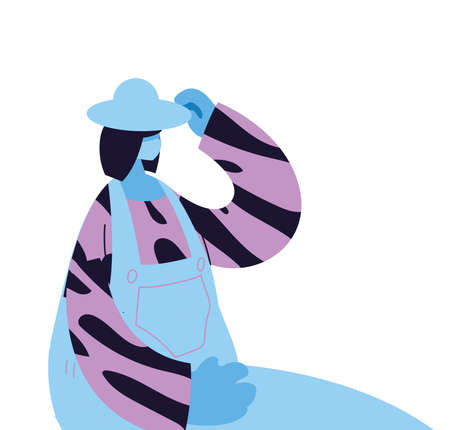 woman with mask walking with objects on vector illustration designのイラスト素材