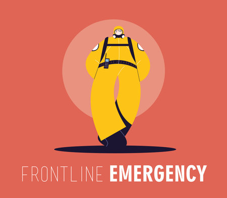 First-line emergency doctor wearing a protective suit to avoid contagion of coronavirus vector illustration designのイラスト素材