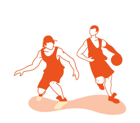 Two players men with ball design, Basketball sport hobby competition and game theme Vector illustrationのイラスト素材