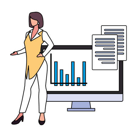 businesswoman with computer screen in white background vector illustration designのイラスト素材
