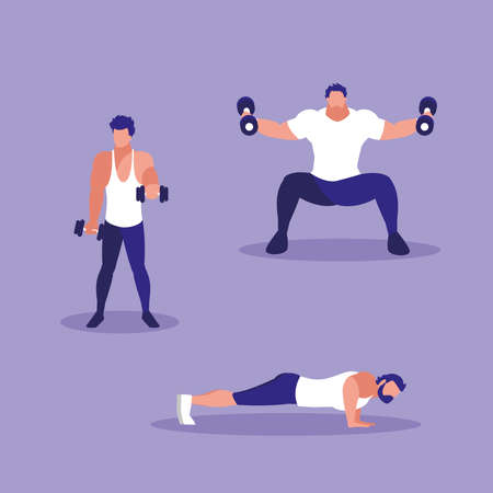 group of athletic men practicing sport vector illustration designのイラスト素材