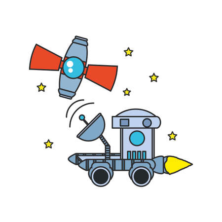 space explorer car with satellite and stars vector illustration designのイラスト素材