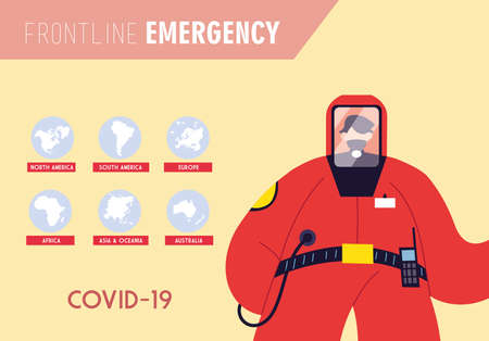 Frontline medical team working in different countries for health emergency vector illustration designのイラスト素材