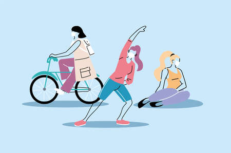 people doing physical activity, healthy lifestyle and fitness vector illustration designのイラスト素材
