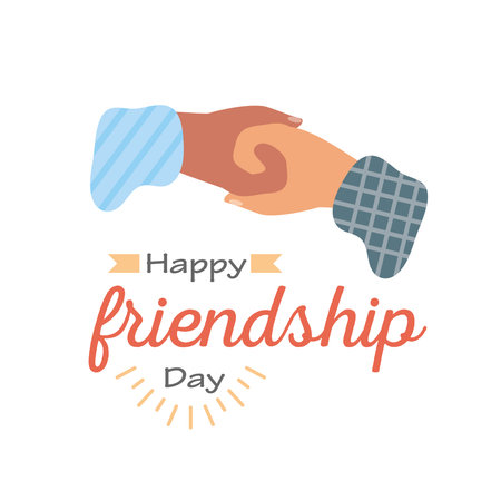 Happy friendship day with handshake detailed style icon design of friendship love and support theme Vector illustrationのイラスト素材