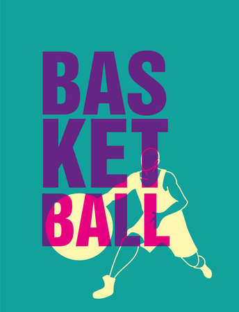 Basketball letters in front of player man with ball silhouette design, sport hobby competition and game theme Vector illustrationのイラスト素材