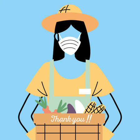 gardener with face mask, coronavirus prevention vector illustration designのイラスト素材