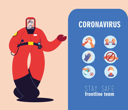 Frontline medical team provides recommendations to avoid coronavirus vector illustration designのイラスト素材
