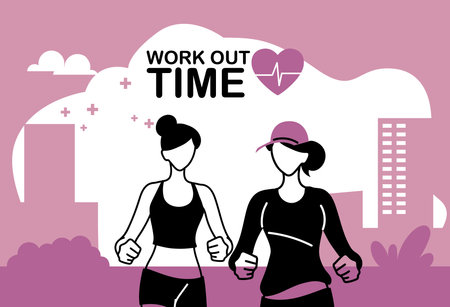 women avatars running and work out time design, athlete training and fitness theme Vector...