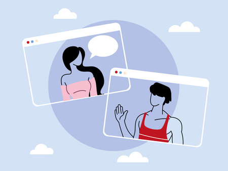 people talk in video call conference, social distancing vector illustration design