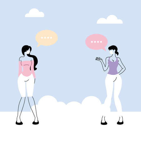 women talk with distance to prevent infection of coronavirus or covid 19 vector illustration designのイラスト素材