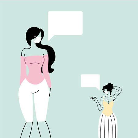 women talk with distance to prevent infection of coronavirus or covid 19 vector illustration designのイラスト素材