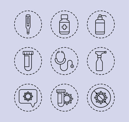 set of icons coronavirus protection, protective measures, coronavirus symptoms vector illustration designのイラスト素材