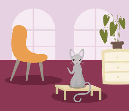 cute cat in living room vector illustration designのイラスト素材