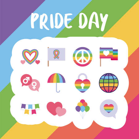 flat style icon set design, Pride day lgbt sexual orientation and identity theme Vector illustrationのイラスト素材