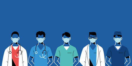 male doctors with masks and uniforms design of medical care and covid 19 virus theme Vector illustrationのイラスト素材