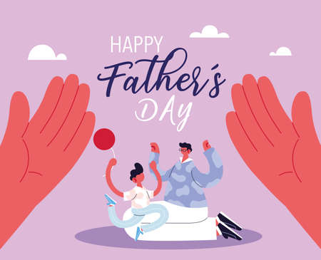 man and son, card of the happy father day vector illustration designのイラスト素材
