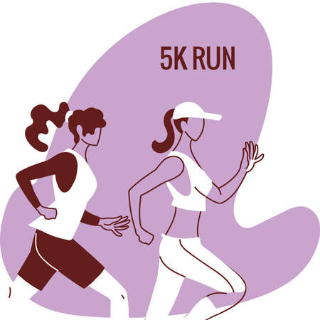 women avatars running and 5k run vector design design, Marathon athlete training and fitness theme Vector illustrationのイラスト素材