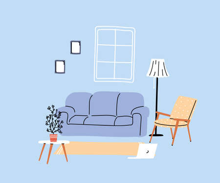 modern living room with sofa, banner vector illustration designのイラスト素材