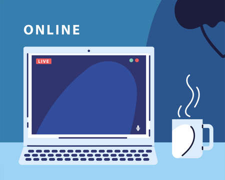 laptop with screen in a live broadcast vector illustration designのイラスト素材