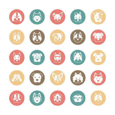 set of icons of faces different breeds of dogs vector illustration designのイラスト素材