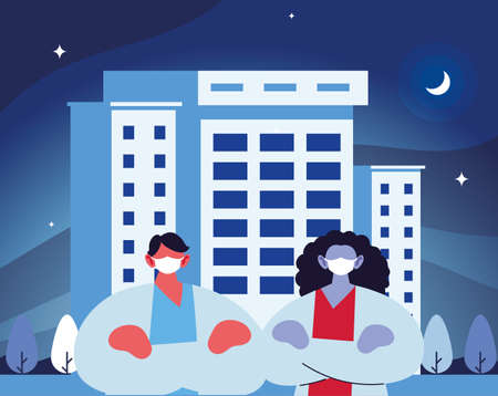 young doctors with masks working vector ilustration designのイラスト素材