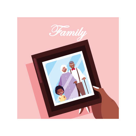 photograph of old couple and a grandchild vector illustration designのイラスト素材