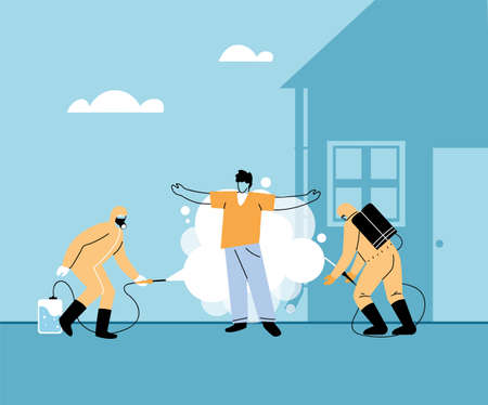 man in biosecurity suits removed covid 19 vector illustration desingのイラスト素材