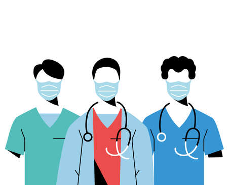 Young professional doctors wearing face masks vector illustration designのイラスト素材