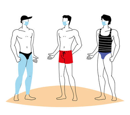 people with mask and swimsuit summer vector illustration desingのイラスト素材