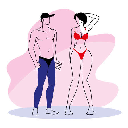 couple with mask and swimsuit summer vector illustration desingのイラスト素材