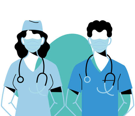professional doctors wearing face masks vector illustration designのイラスト素材