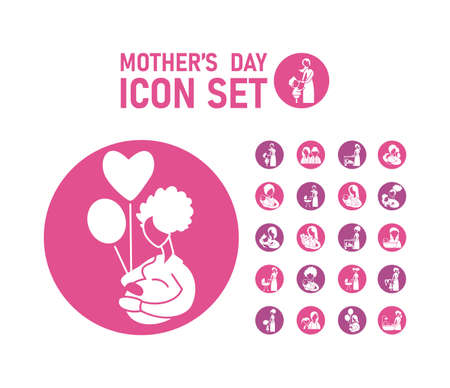 set of icons with mother and baby, silhouette style icon vector illustration designのイラスト素材