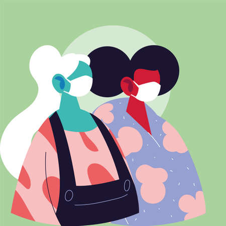 Women cartoons with masks design of Medical care health and emergency theme Vector illustrationのイラスト素材