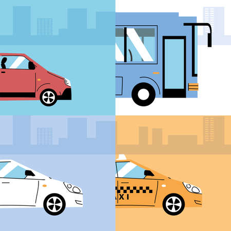 different transportation vehicles, urban transport vector illustration designのイラスト素材