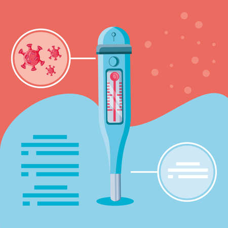 infographic with thermometer, prevention of coronavirus vector illustration designのイラスト素材