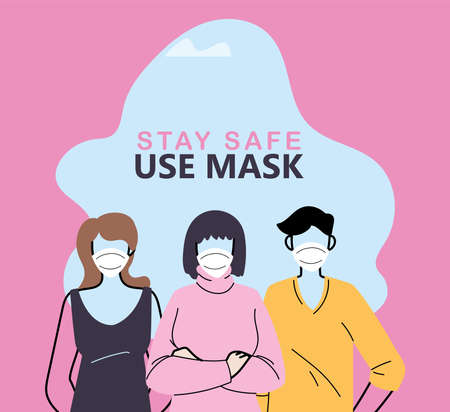 people using mask for safety and prevention vector illustration designのイラスト素材