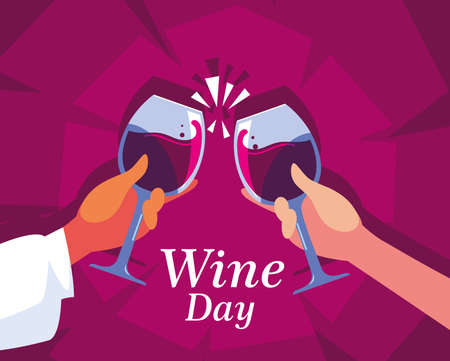 hands holding a wine glasses, label wine day vector illustration designのイラスト素材