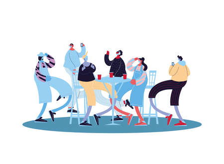 friends with masks celebrating birthday vector illustration desingのイラスト素材